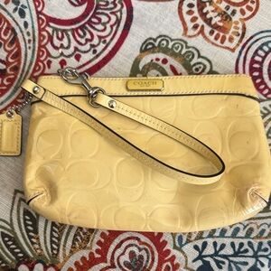 Coach Yellow Patent Leather Wristlet with Signature C Motif